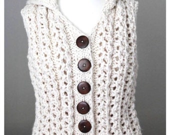 KNITTING PATTERN- The Ilah Hooded Vest.  knit vest pattern