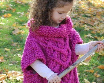 KNITTING PATTERN- The Kate Pullover Poncho (toddler, child, teen, adult sizes) PDF