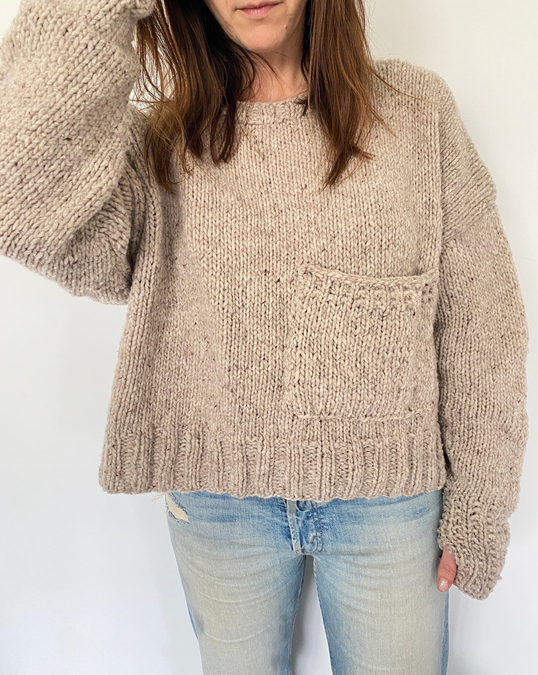 Oversized Pocket Pullover Knitting Pattern: Chunky Yarn, Easy Knit (PDF ...