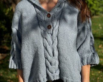 Cable Knit Polo Sweater Pattern: Chunky Yarn (PDF Pattern)