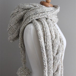 KNITTING PATTERN- Cable Hooded Scarf PDF knitting pattern