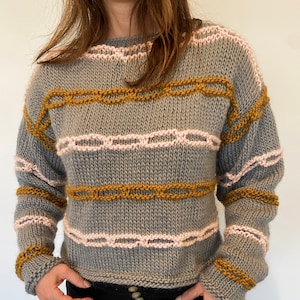 KNITTING PATTERN- The Streamers Sweater.  Chunky Knit.  Pullover simple download.