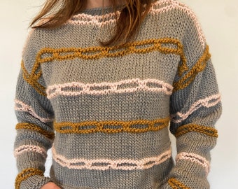 KNITTING PATTERN- The Streamers Sweater.  Chunky Knit.  Pullover simple download.