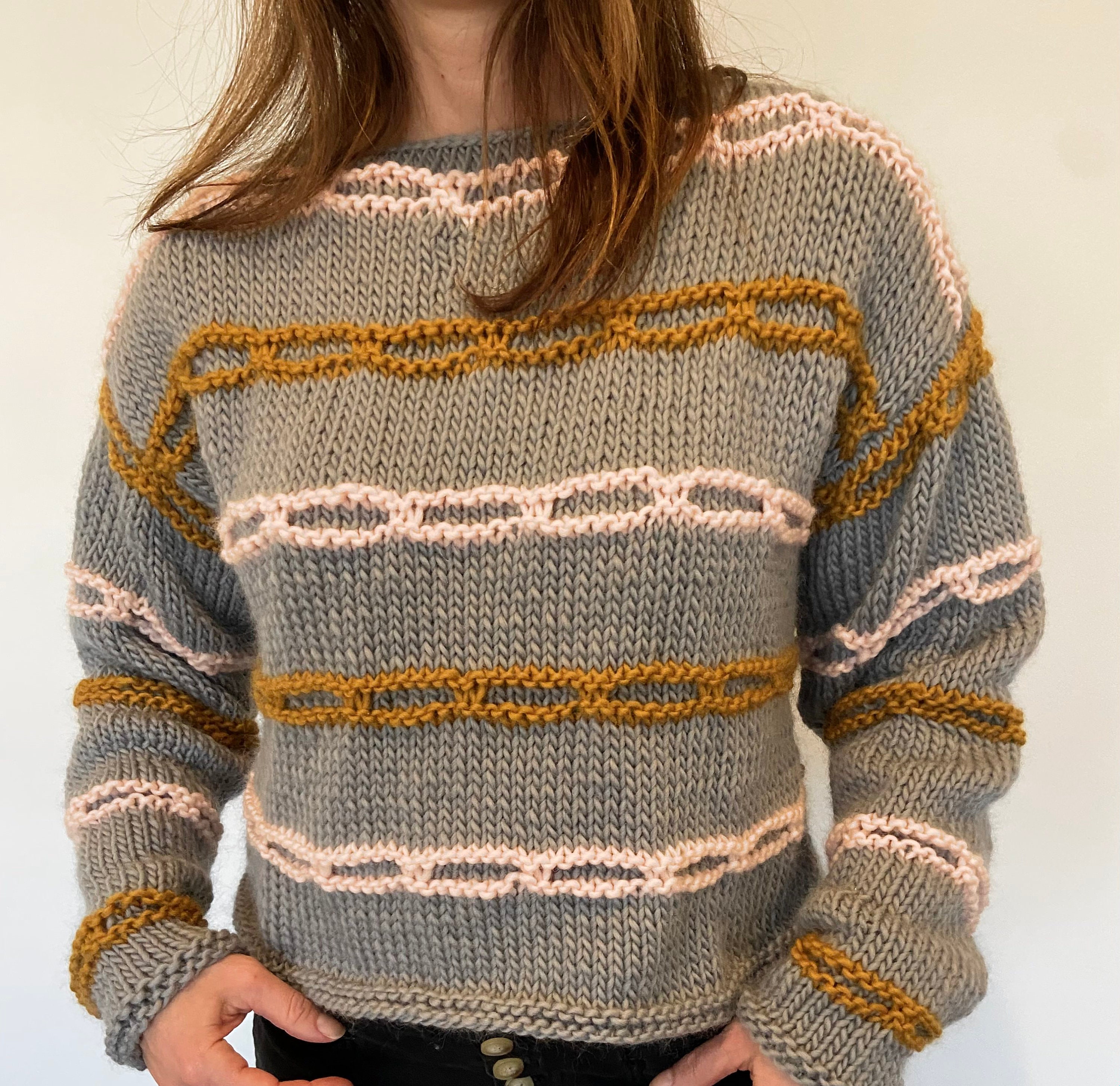KNITTING PATTERN- The Streamers Sweater.  Chunky Knit.  Pullover simple download.