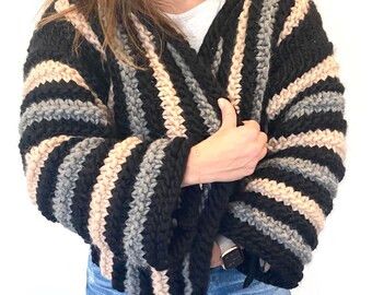 Hand- Knit Bulky Wool Cardigan.  Wrap Sweater