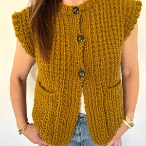 KNITTING PATTERN- Chunky Knit Pocket Vest.  Instant download sweater pattern