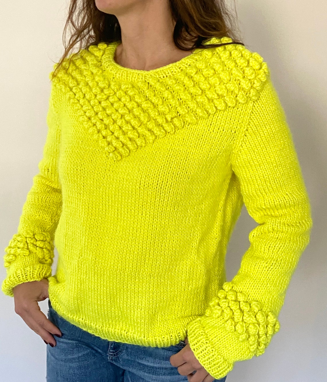 KNITTING PATTERN the Bobble Pullover Sweater PDF sizes Xs | Etsy