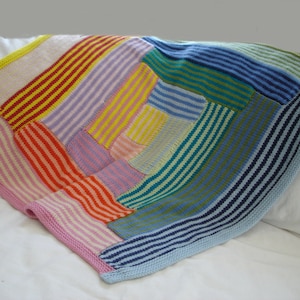 Baby blanket KNITTING PATTERN- Striped Log Cabin Baby Blanket pdf