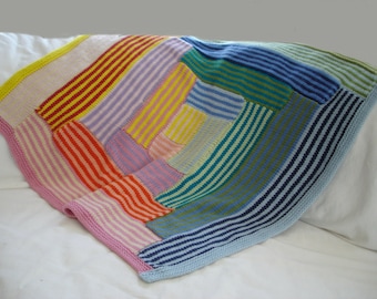 Baby blanket KNITTING PATTERN- Striped Log Cabin Baby Blanket pdf