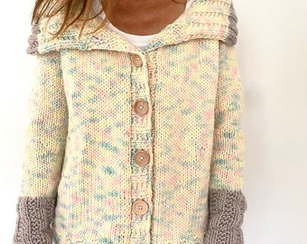 KNITTING PATTERN- Cozy Comfy Cardigan knitting pattern.  child sizes 5/6 - adult 3X.  download