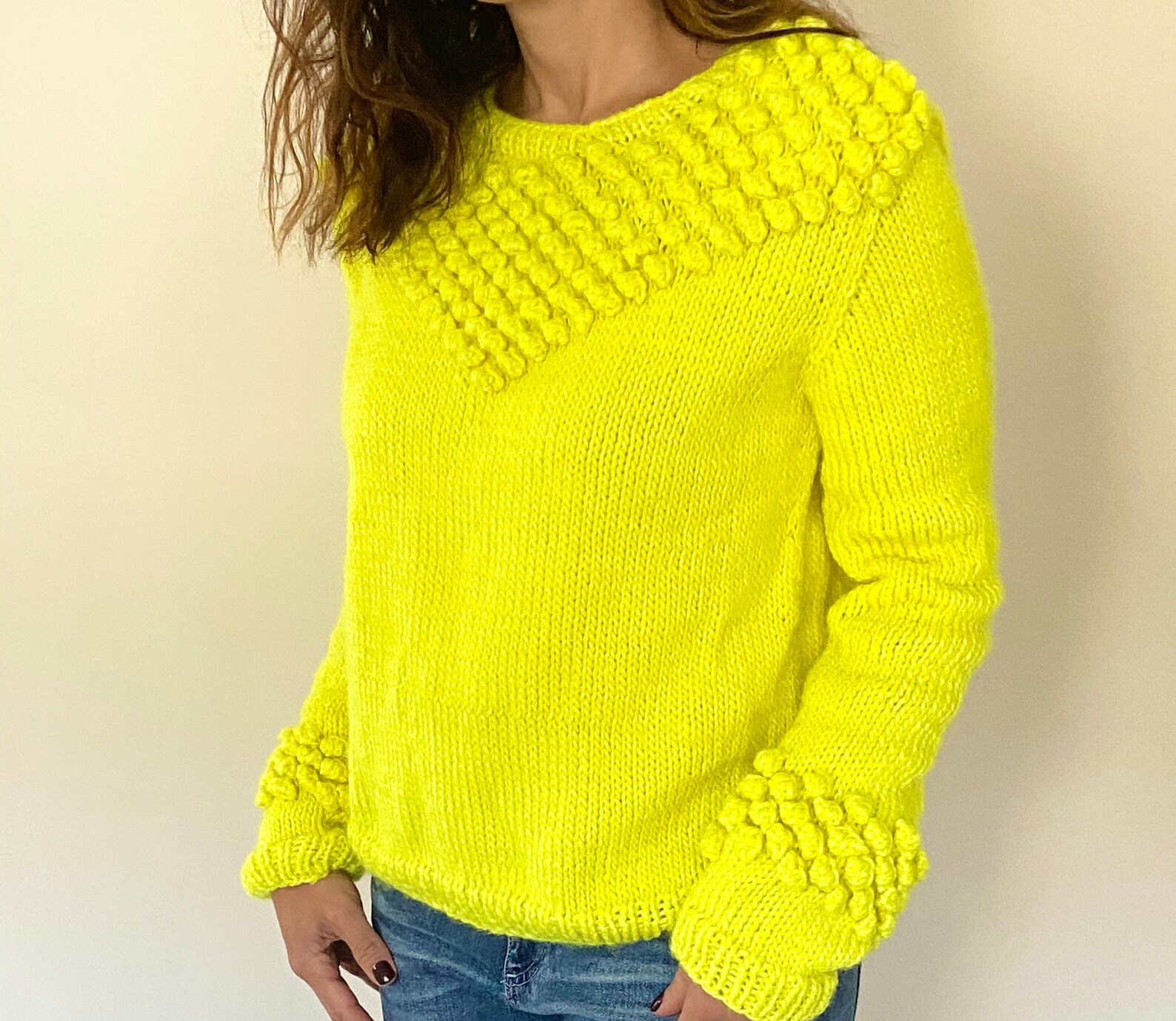 KNITTING PATTERN the Bobble Pullover Sweater PDF sizes Xs - Etsy