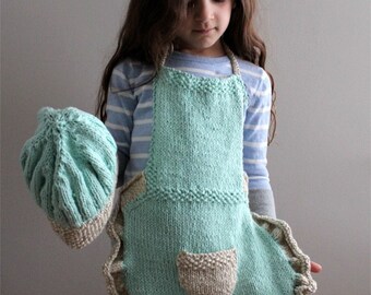 KNITTING PATTERN- The Little Chef Hat and Apron Set.  PDF knitting pattern