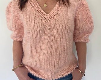 KNITTING PATTERN- Puff Sleeve V Neck.  Download knit pattern