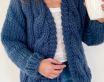 KNITTING PATTERN- Bulky Cable Cardigan.  PDF download Sweater knitting pattern.