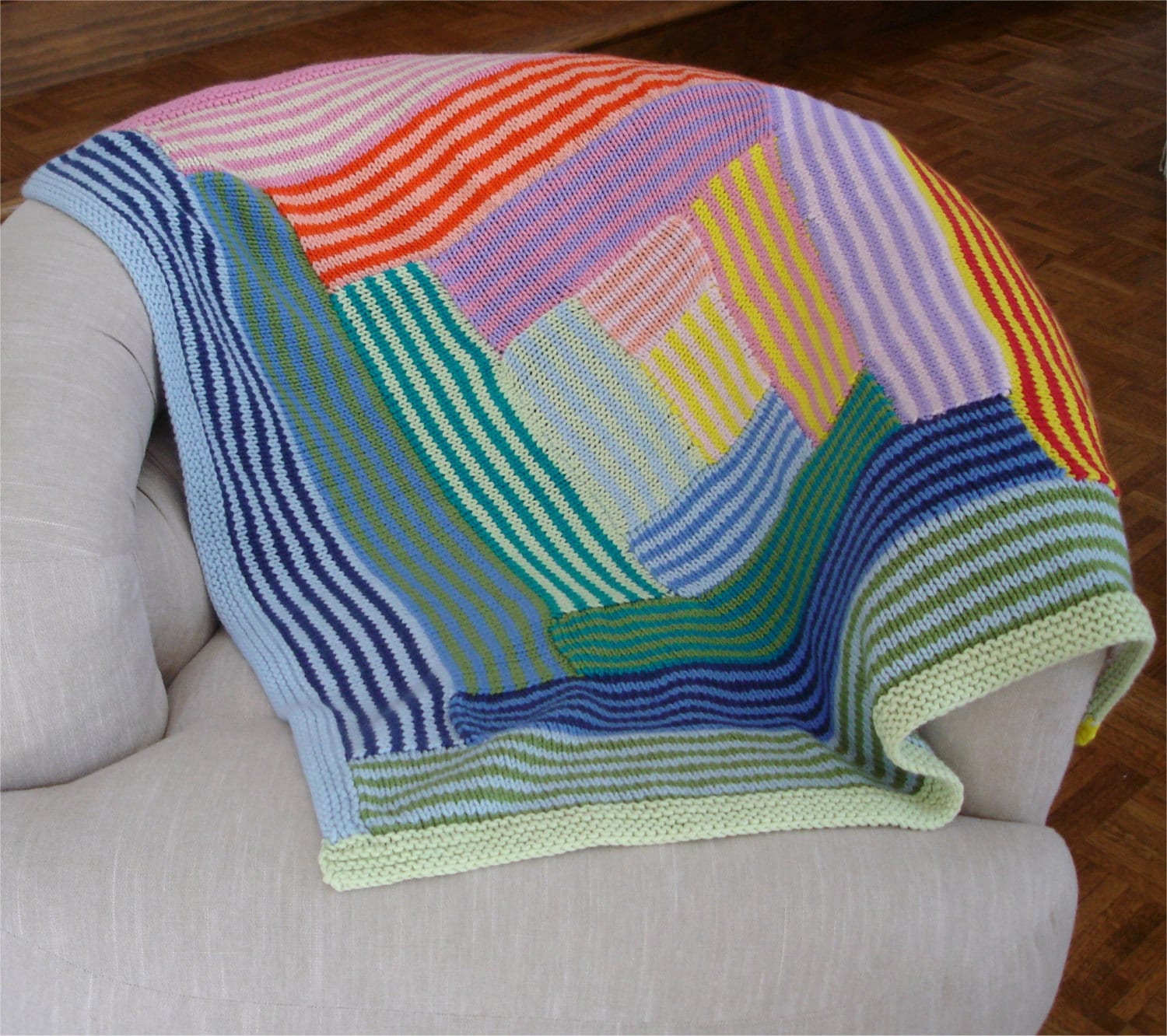 KNITTING PATTERN Striped Log Cabin Baby Blanket Pdf Knitting Etsy