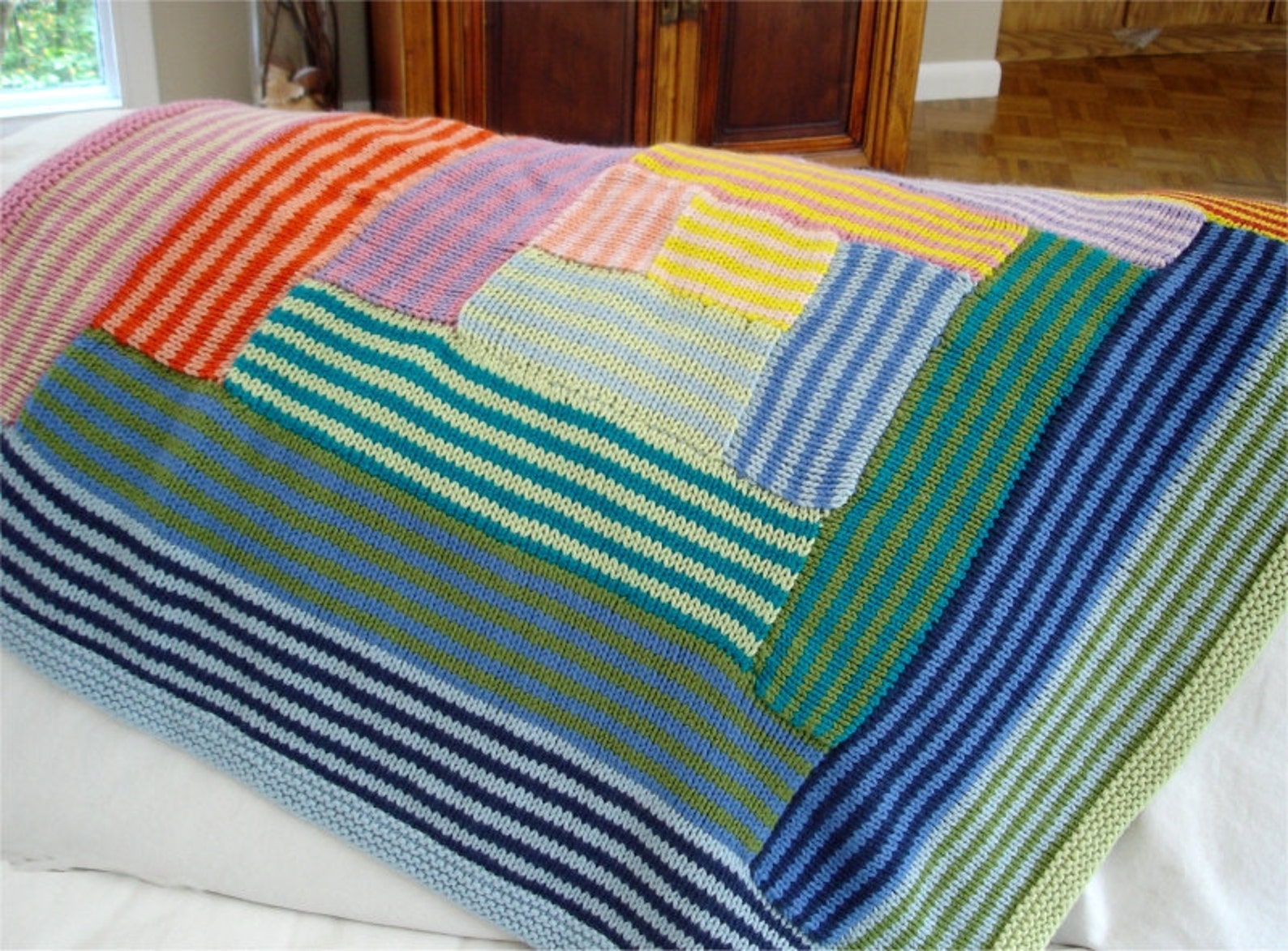 KNITTING PATTERN Striped Log Cabin Baby Blanket Pdf Knitting Pattern Etsy