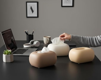 Juego de 3 soportes de cerámica para cajas de pañuelos / Diseño redondo minimalista, decoración para el hogar