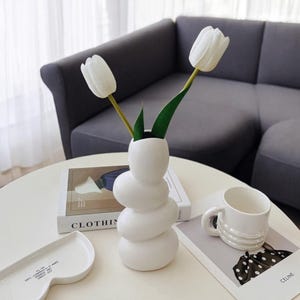 Modern Stacked Ceramic Vase | Classic Minimalist White Decorative Vase for Home Office Decor Dried Flowers Perfect Unique Gift Idea