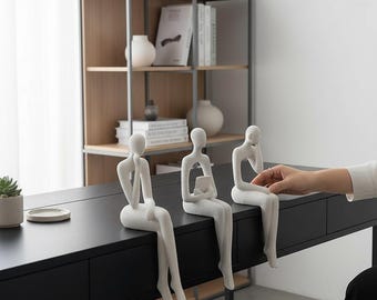 Resin Thinker Statue Set: Modern Minimalist Home Decor