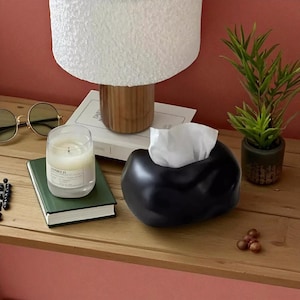 Modern Ceramic Tissue Box Cover | Minimalist Organic Shape Tissue Holder for Bathroom, Bedroom, Office or Living Room Decor