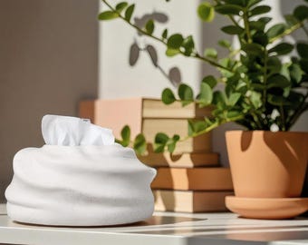 Funda para caja de pañuelos de cerámica ondulada hecha a mano / Decoración minimalista moderna