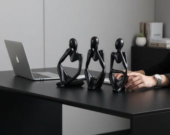 Conjunto de 3 estatuas abstractas de resina con la figura del pensador / Arte europeo moderno / Decoración para sala de estar y escritorio