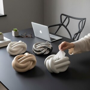 Ceramic Tissue Box | Modern Twisted Knot Decor | Living Room & Desk Home Decor