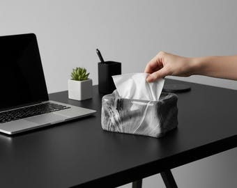 Caja de pañuelos de cerámica con estampado de mármol / Estilo minimalista moderno / Decoración para sala de estar y escritorio