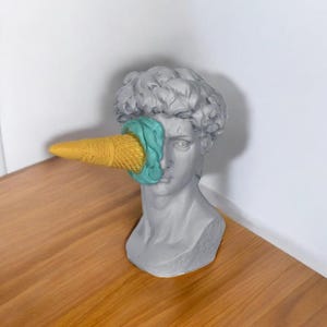 Einzigartige David Büste Skulptur mit Eistüte | Moderne Michelangelo Kunst schrullige Wohnkultur handgemachte Keramikstatue