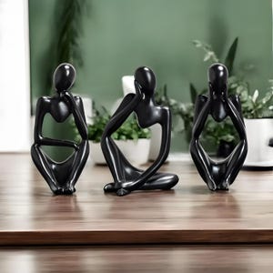 Minimalist Abstract Thinker Statue Set of 3 | Modern Resin Sculpture Perfect for Home Office Shelf Decor
