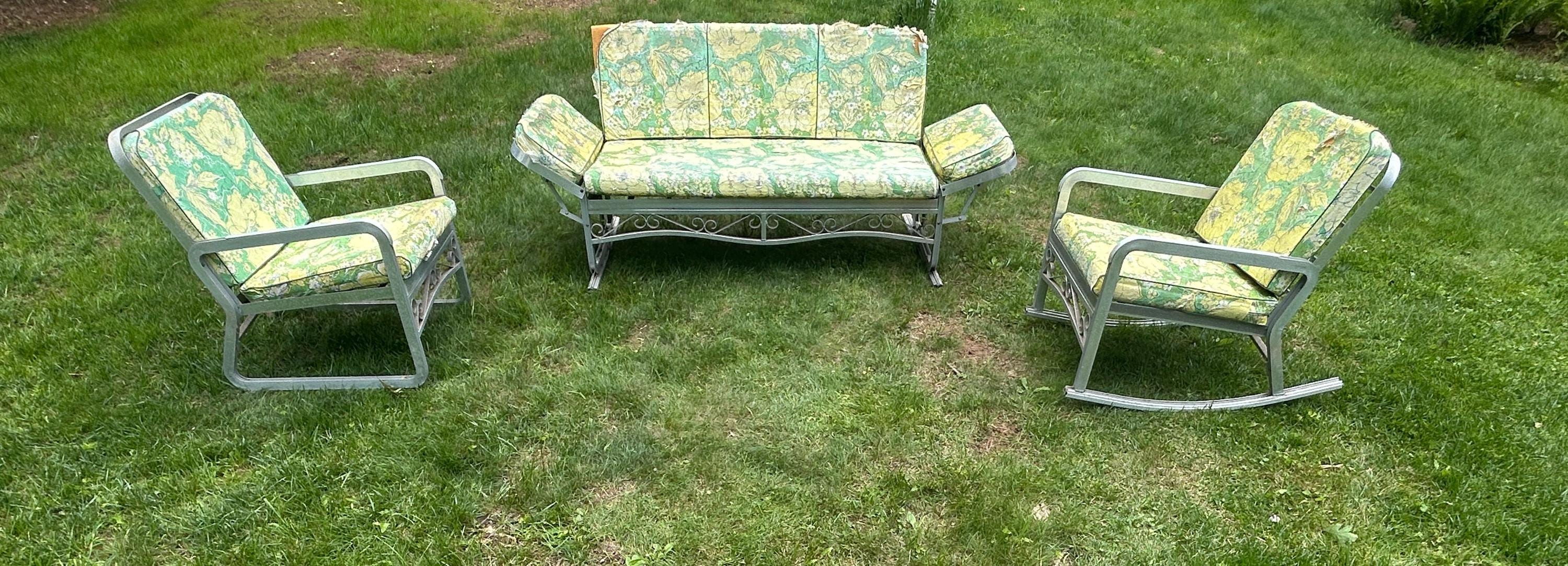 1950s Mid-Century Aluminum Patio Louger/ Daybed 3 Piece Set