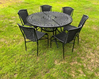 Gorgeous Cast Aluminum And Wrought Iron Patio Set Table And 6 Chairs