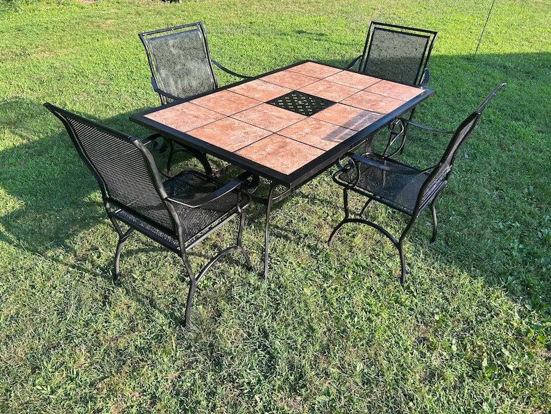 Aluminum Patio Set: Tile Table and Chairs - Etsy