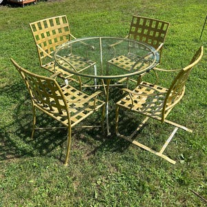 Beautiful Vintage Wrought Iron Brown Jordan Patio Set Table And 4 Chairs