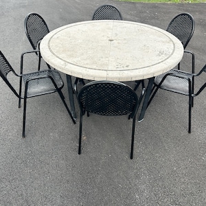 Beautiful Brown Jordan Stone Top Table And Metal Chairs With Stand