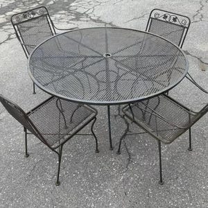 Heavy Wrought Iron Patio Set Table and 4 Chairs **