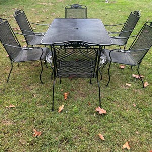 Refinished Wrought Iron Woodard Patio Set: Table and 6 Chairs