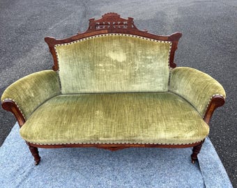 5 Pc 1800s Antique Victorian Eastlake Walnut/ Mah Parlor Settee Arm Chairs Set