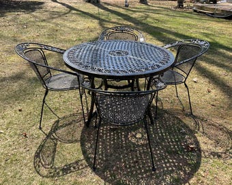 Gorgeous Decorative Metal Patio Set Table And Woodard Barrel Chairs With Stand