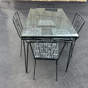 Beautiful Vintage Wrought Iron Patio Set Glass Top Table And 4 Chairs