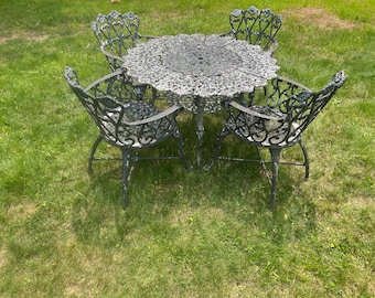 Antique Cast Aluminum Patio Set Table And 4 Chairs