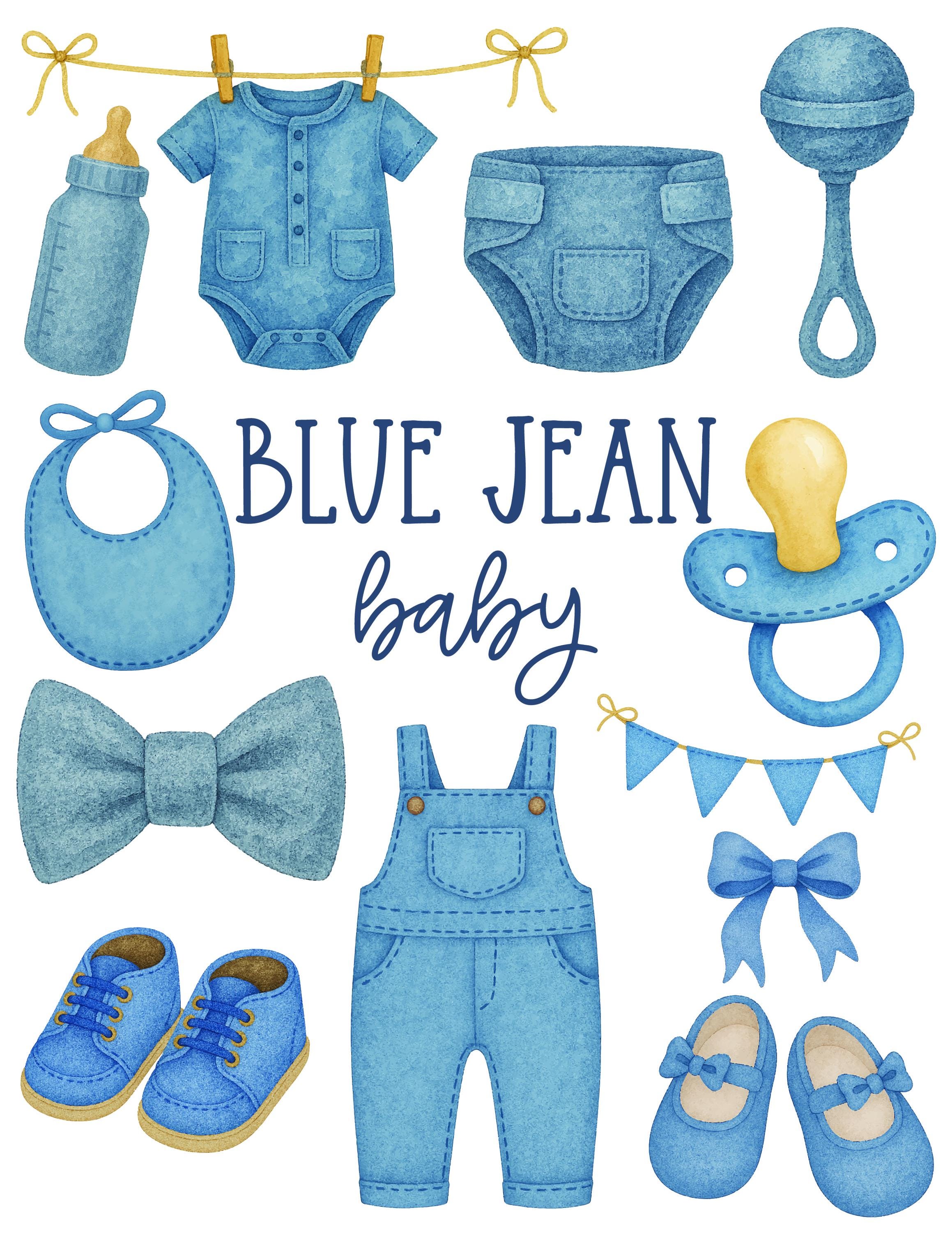 Blue Jean Baby Clipart SVG Set | Digital Download | Watercolor Baby ...