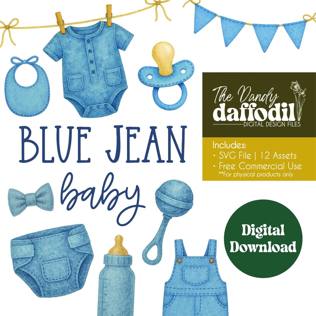 Blue Jean Baby Clipart SVG Set | Digital Download | Watercolor Baby ...