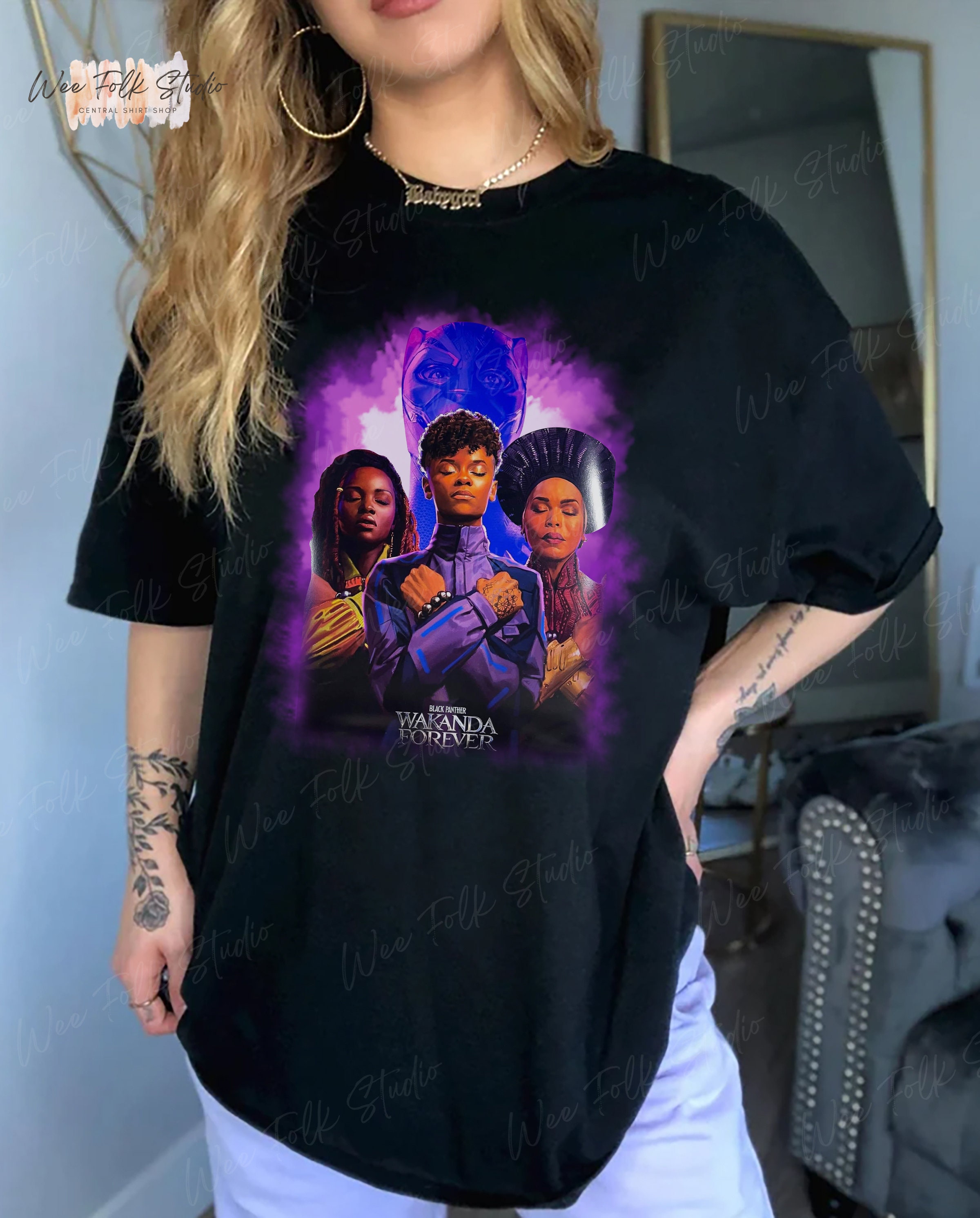 Discover Wakanda Forever poster shirt|Black Panther 2 tee|T'challa tee|Chadwick Boseman tee|Shuri Black Panther shirt|The King of Wakanda Sweatshirt