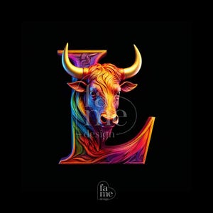 Arte Digital com a Letra "L" do Zodíaco de Touro - Signos do Zodíaco Personalizados com Letras