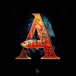 Pisces &quot;A&quot; Letter Zodiac Digital Art - Personalized Zodiac Signs with Letters