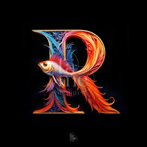 Pisces &quot;R&quot; Letter Zodiac Digital Art - Personalized Zodiac Signs with Letters