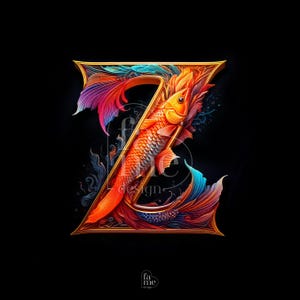 Pisces &quot;Z&quot; Letter Zodiac Digital Art - Personalized Zodiac Signs with Letters