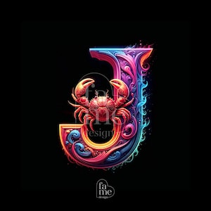 Arte digital del zodiaco con la letra "J" del alfabeto de Cáncer: signos del zodiaco personalizados con letras