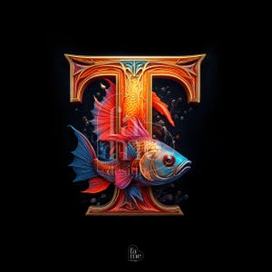Pisces &quot;T&quot; Letter Zodiac Digital Art - Personalized Zodiac Signs with Letters